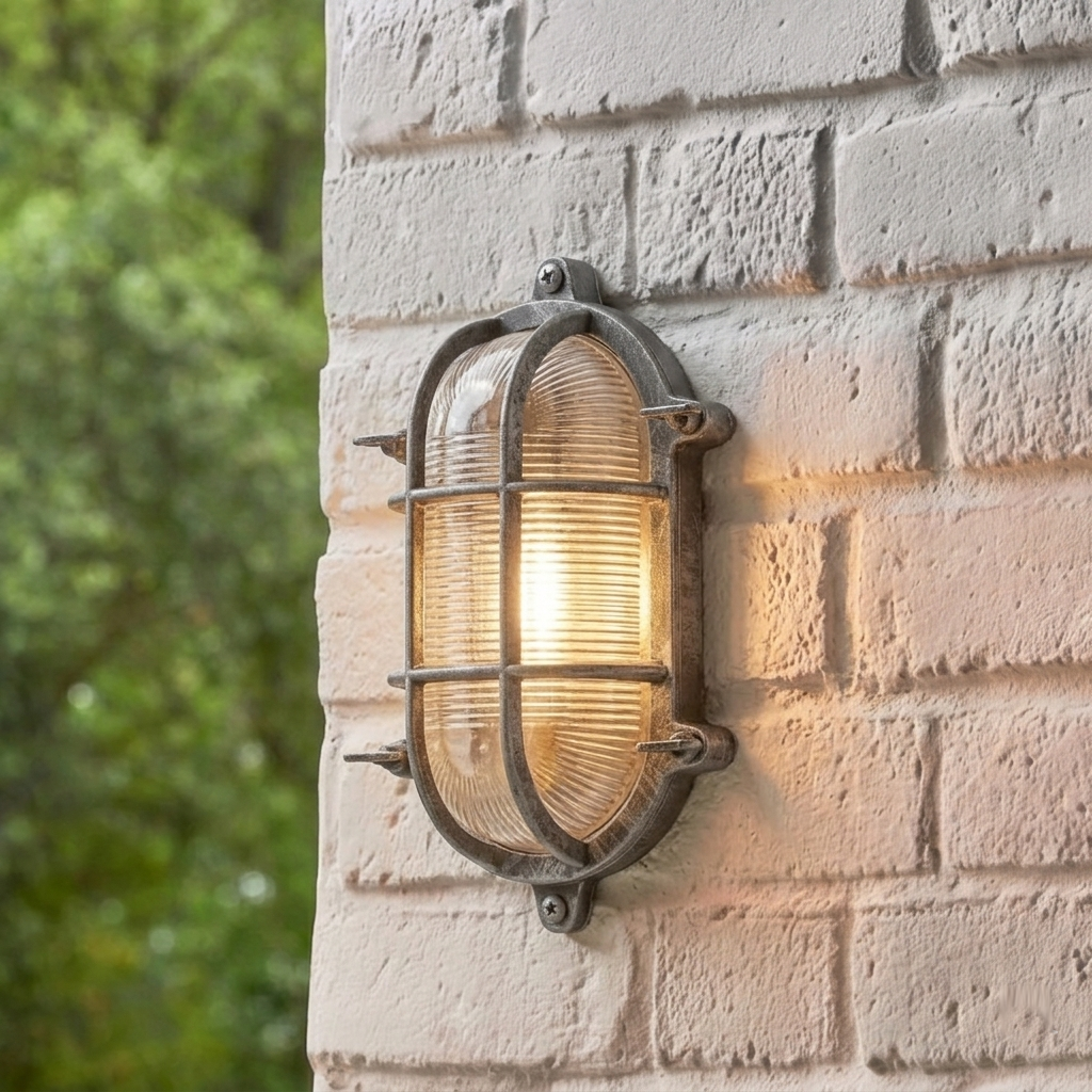 Applique da Esterno/Ceiling Light Oval Nera e Argento Searchlight