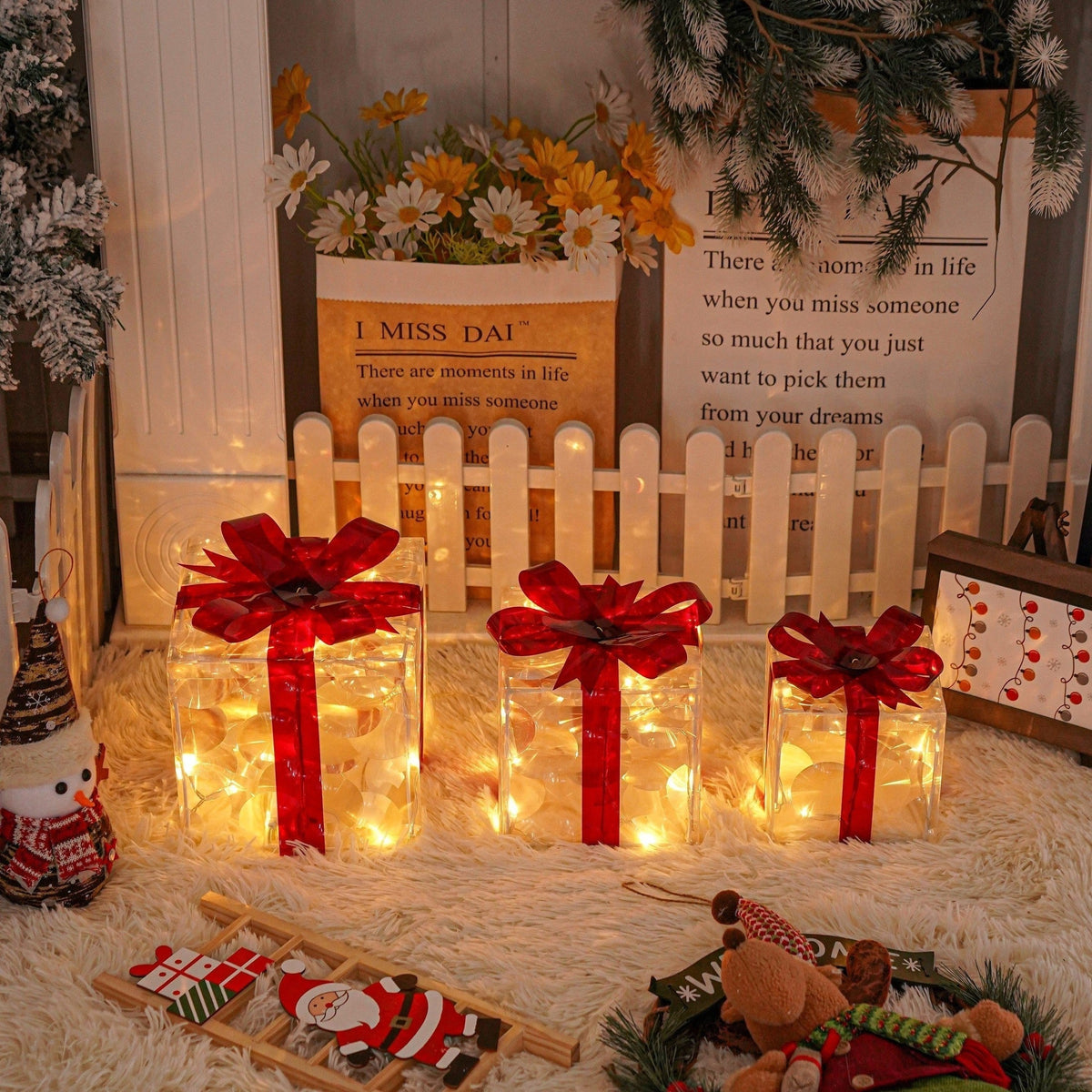 Illuminazione Natalizia LED – Set di 3 Scatole Regalo Illuminate per Interni ed Esterni