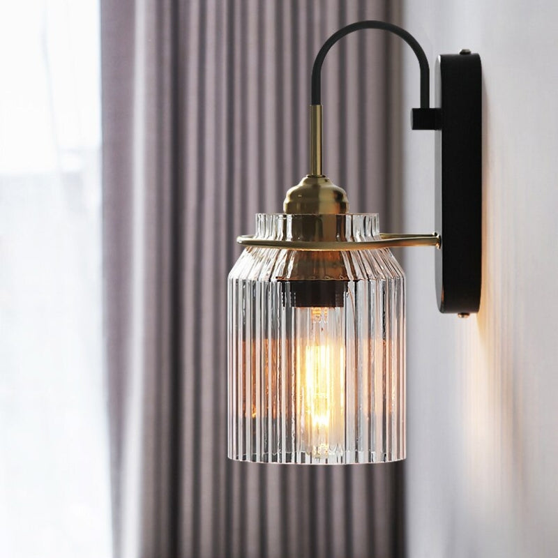 Lampada da Parete Vintage con Paralume in Vetro Rigato