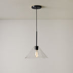 Lampada a sospensione a cono in vetro trasparente per cucina