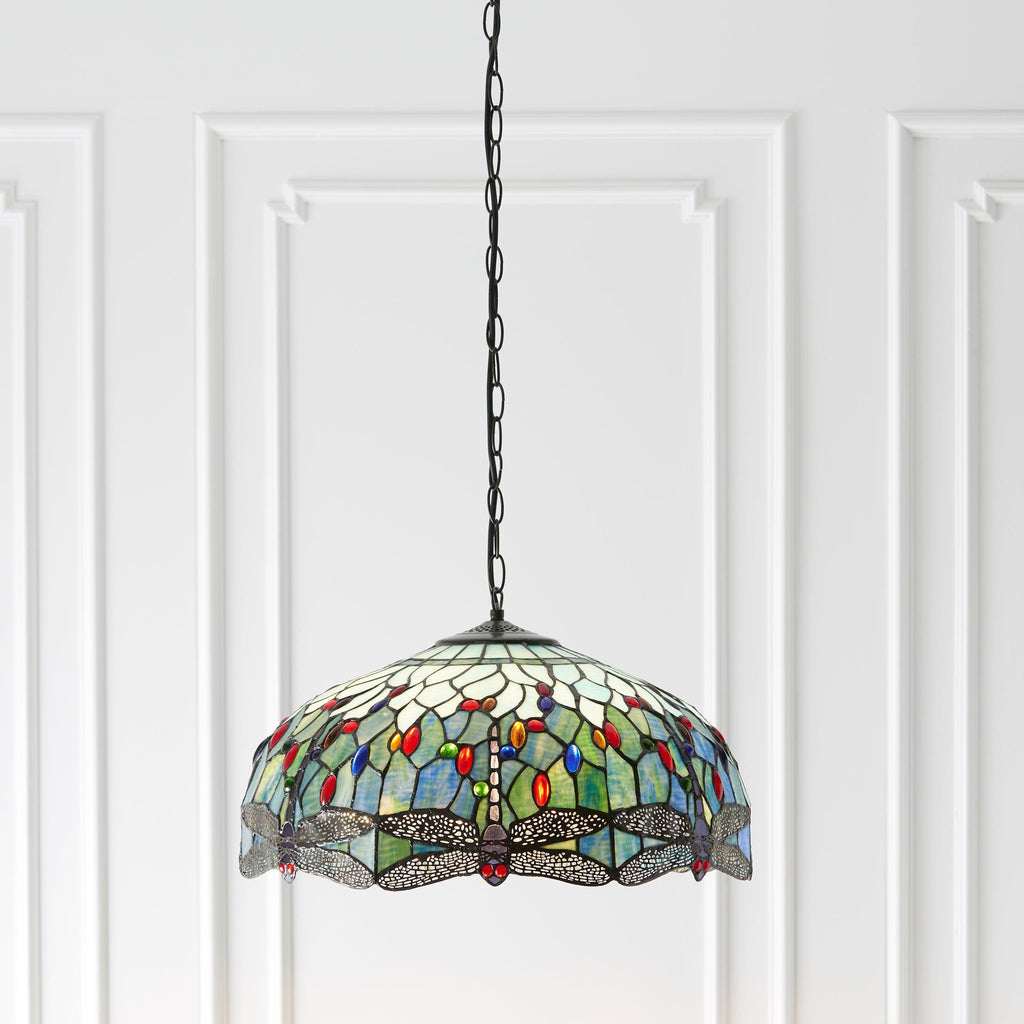 Lampadario Tiffany Grande Libellula Blu - Attacco per 1 Lampadina