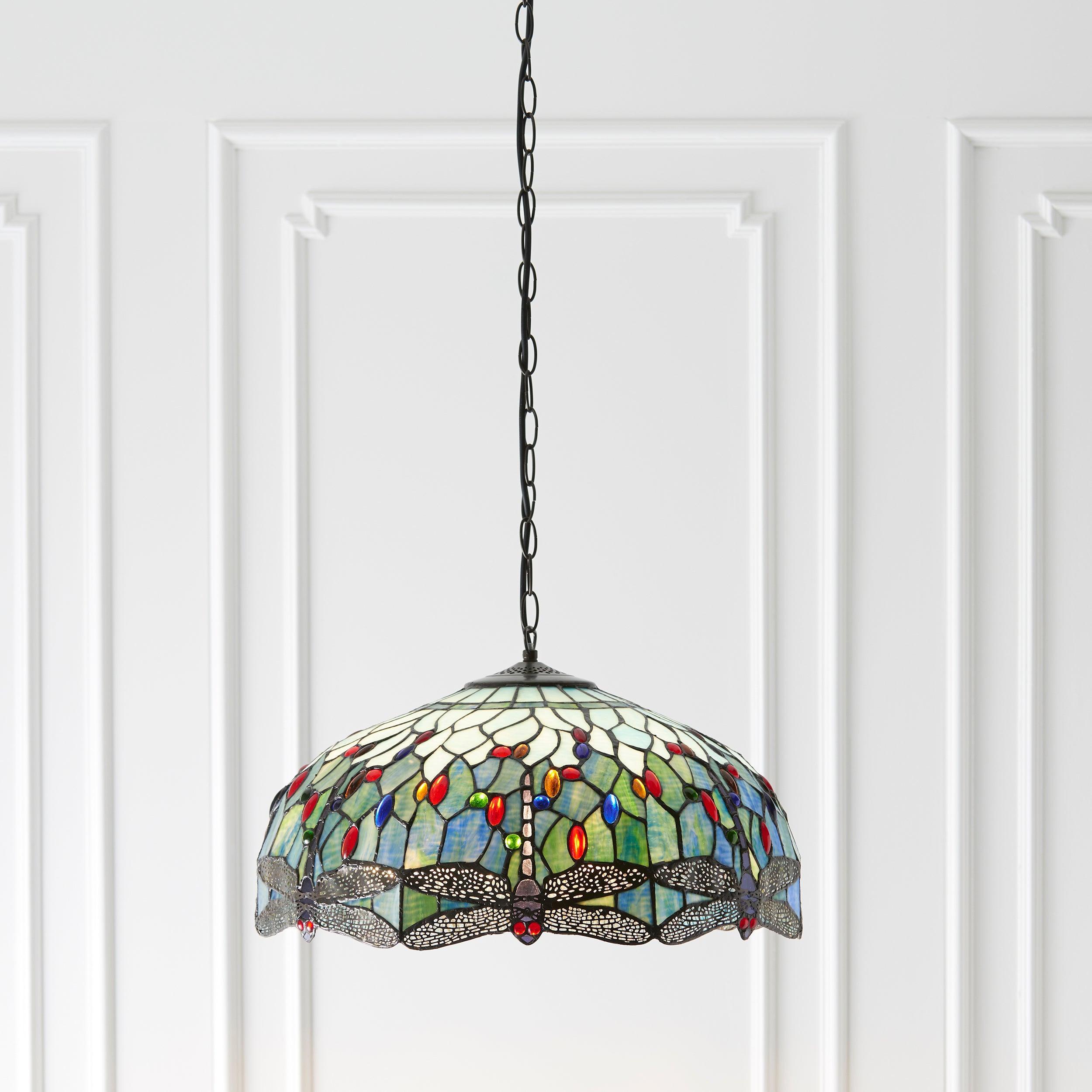 Lampadario Tiffany Grande Libellula Blu - Attacco per 1 Lampadina