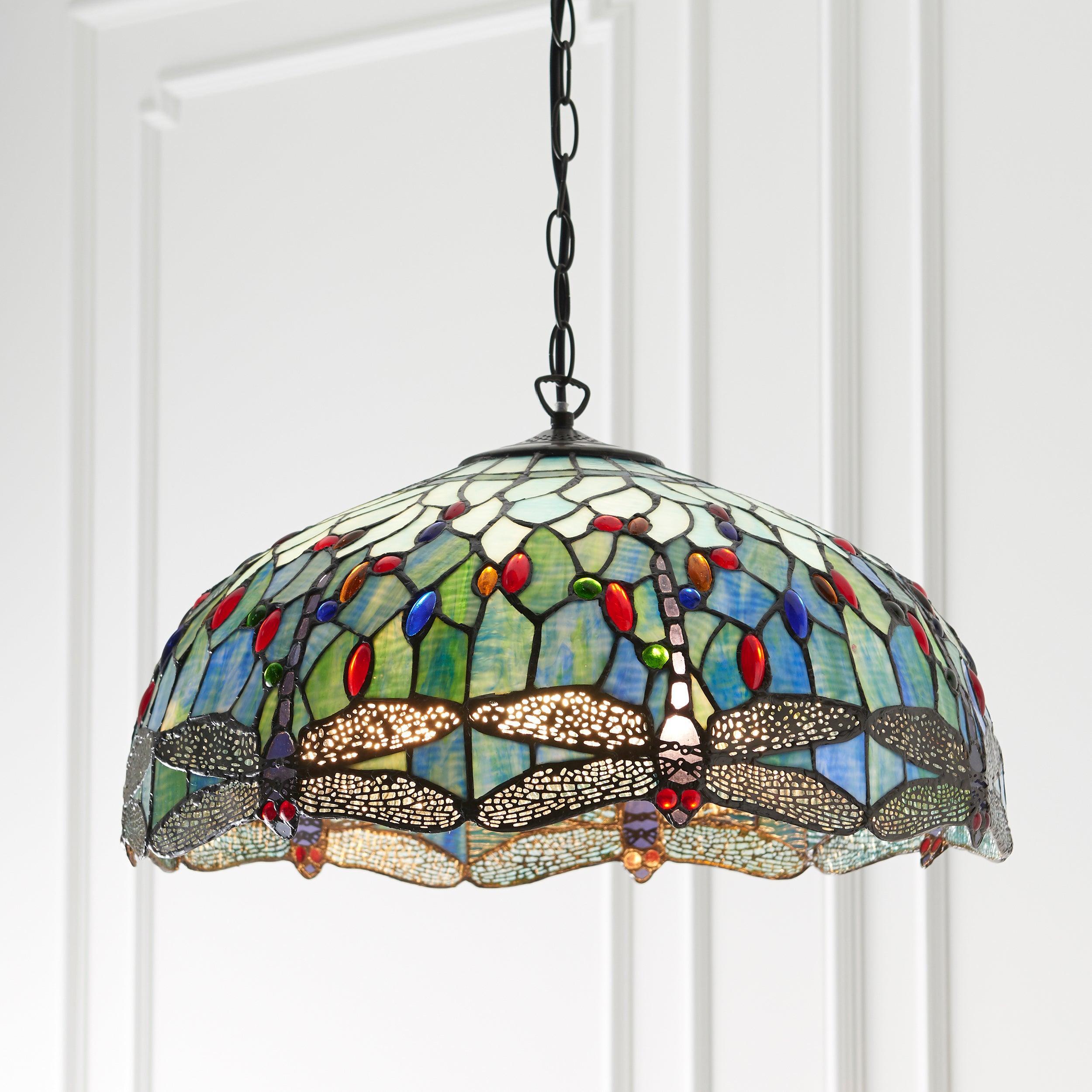 Lampadario Tiffany Grande Libellula Blu - Attacco per 1 Lampadina