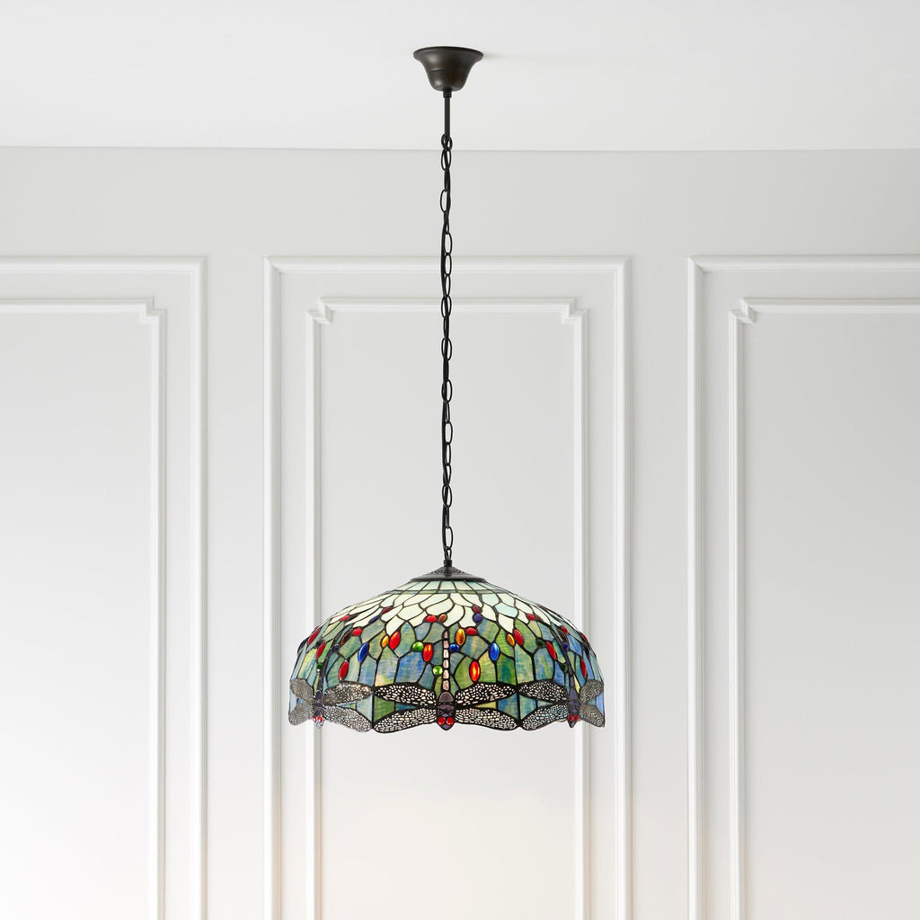 Lampadario Tiffany Grande Libellula Blu - Attacco per 1 Lampadina
