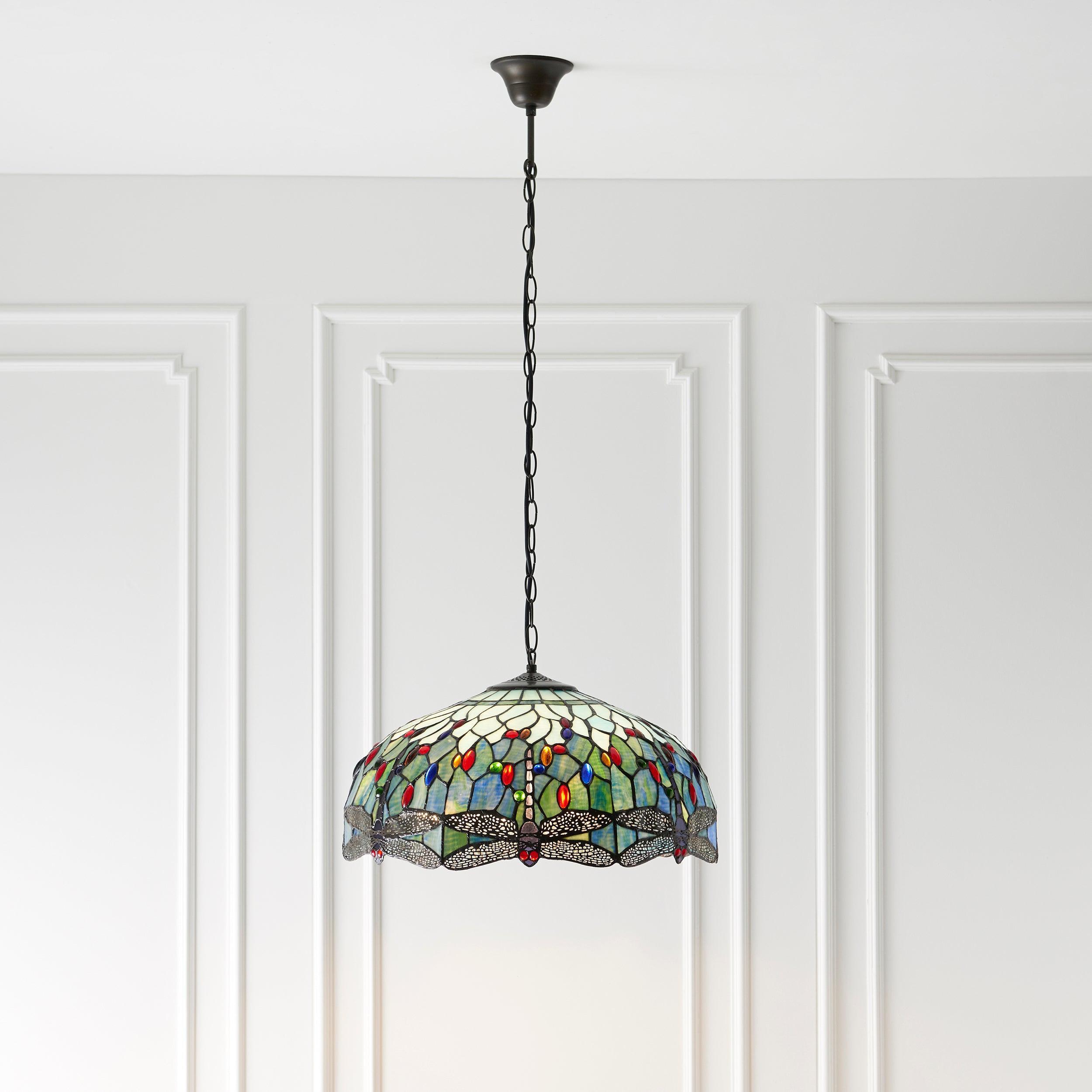 Lampadario Tiffany Grande Libellula Blu - Attacco per 1 Lampadina