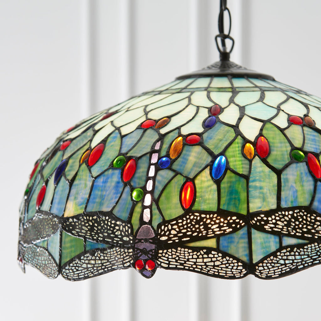 Lampadario Tiffany Grande Libellula Blu - Attacco per 1 Lampadina