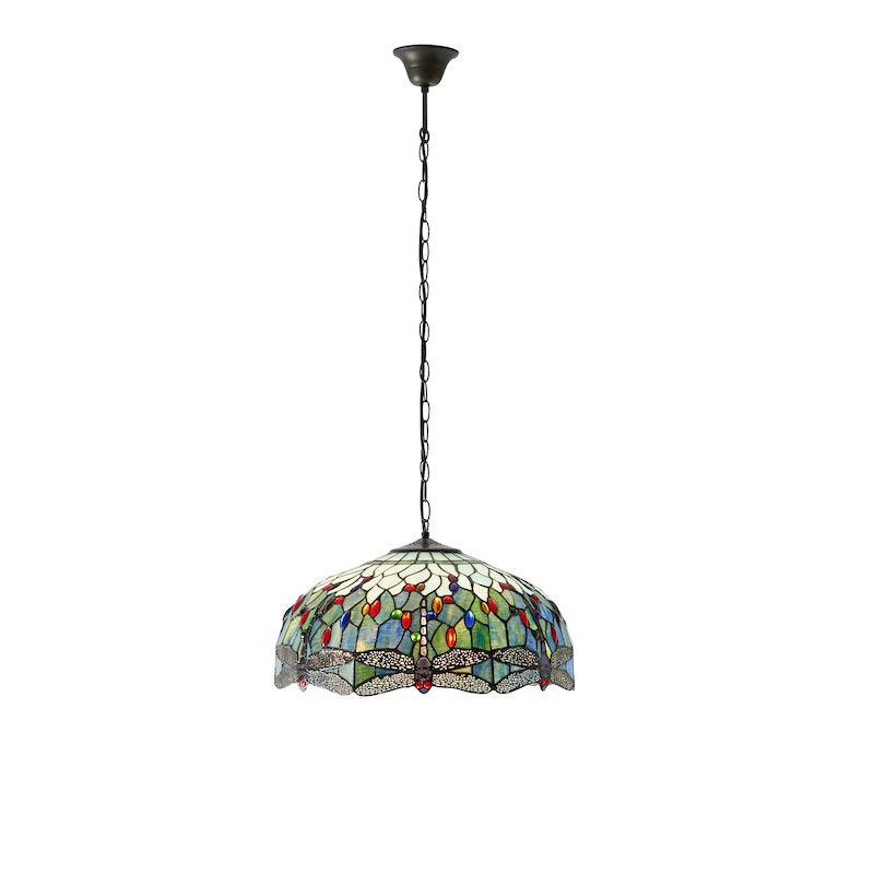 Luce da Soffitto Tiffany Grande Libellula Blu - Attacco per 3 Lampadine