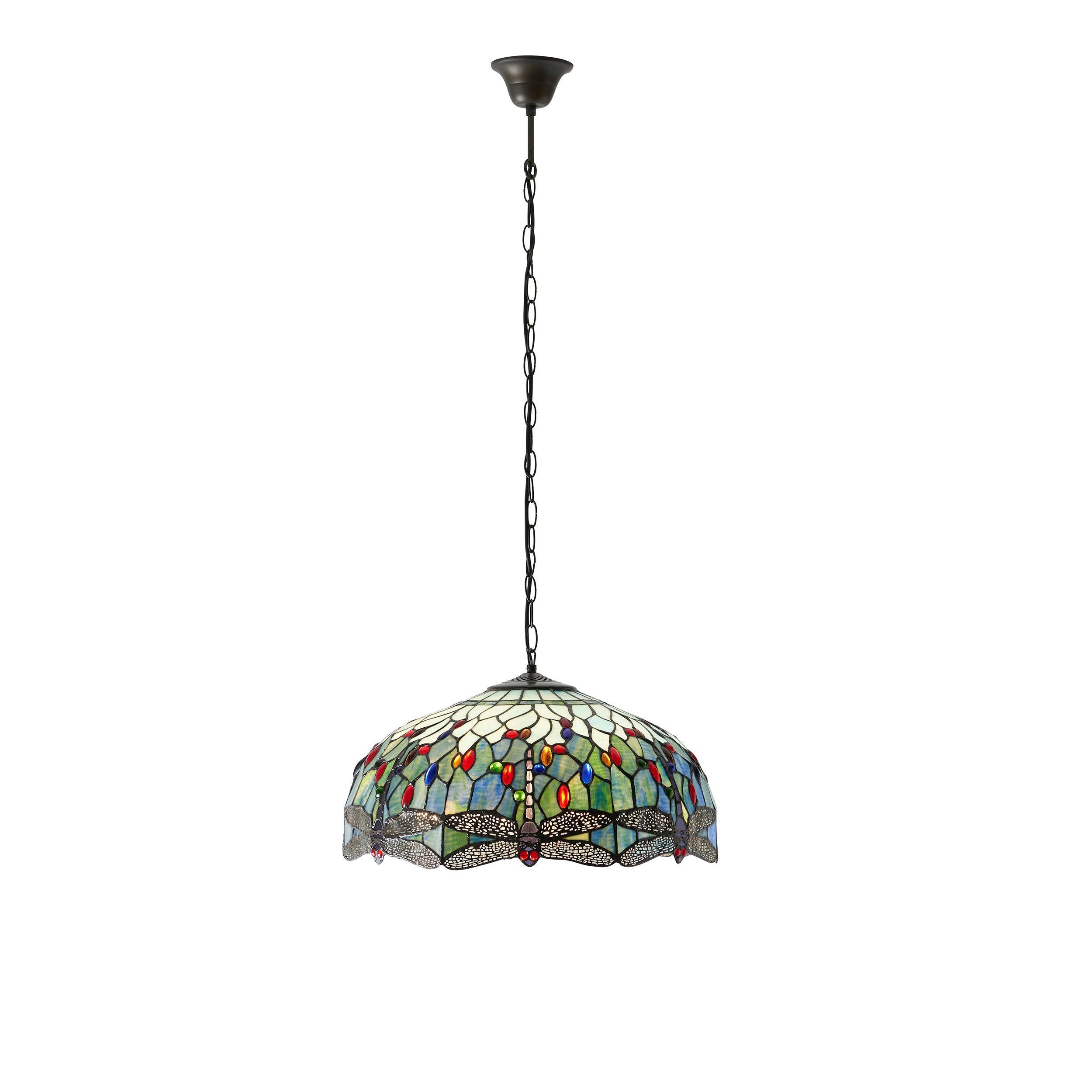 Lampadario Tiffany Grande Libellula Blu - Attacco per 1 Lampadina