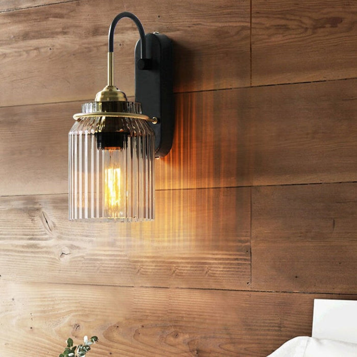 Lampada da Parete Vintage con Paralume in Vetro Rigato