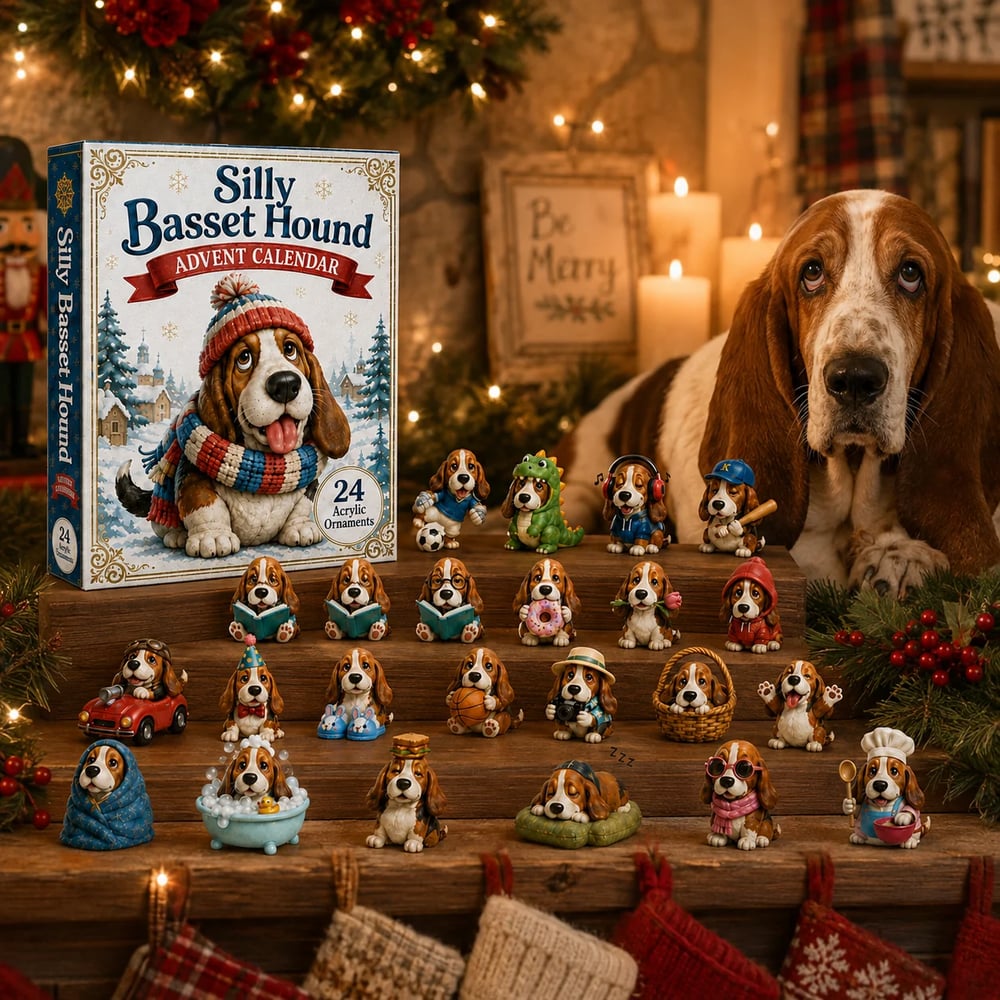 🔥🎁Calendario dell'Avvento Basset Hound Sciocco 2026 - Countdown Festivo di 24 Giorni