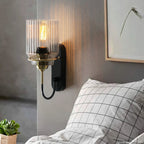 Lampada da Parete Vintage con Paralume in Vetro Rigato