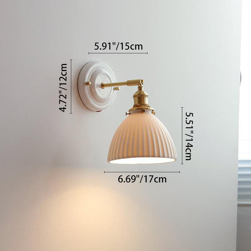 Applique da parete in ceramica vintage tradizionale rotonda in ottone con 1 luce per soggiorno