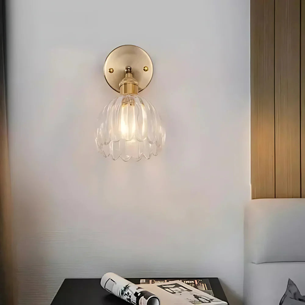 Applique da Parete in Vetro a Tulipano in Ottone Vintage 1 Luce