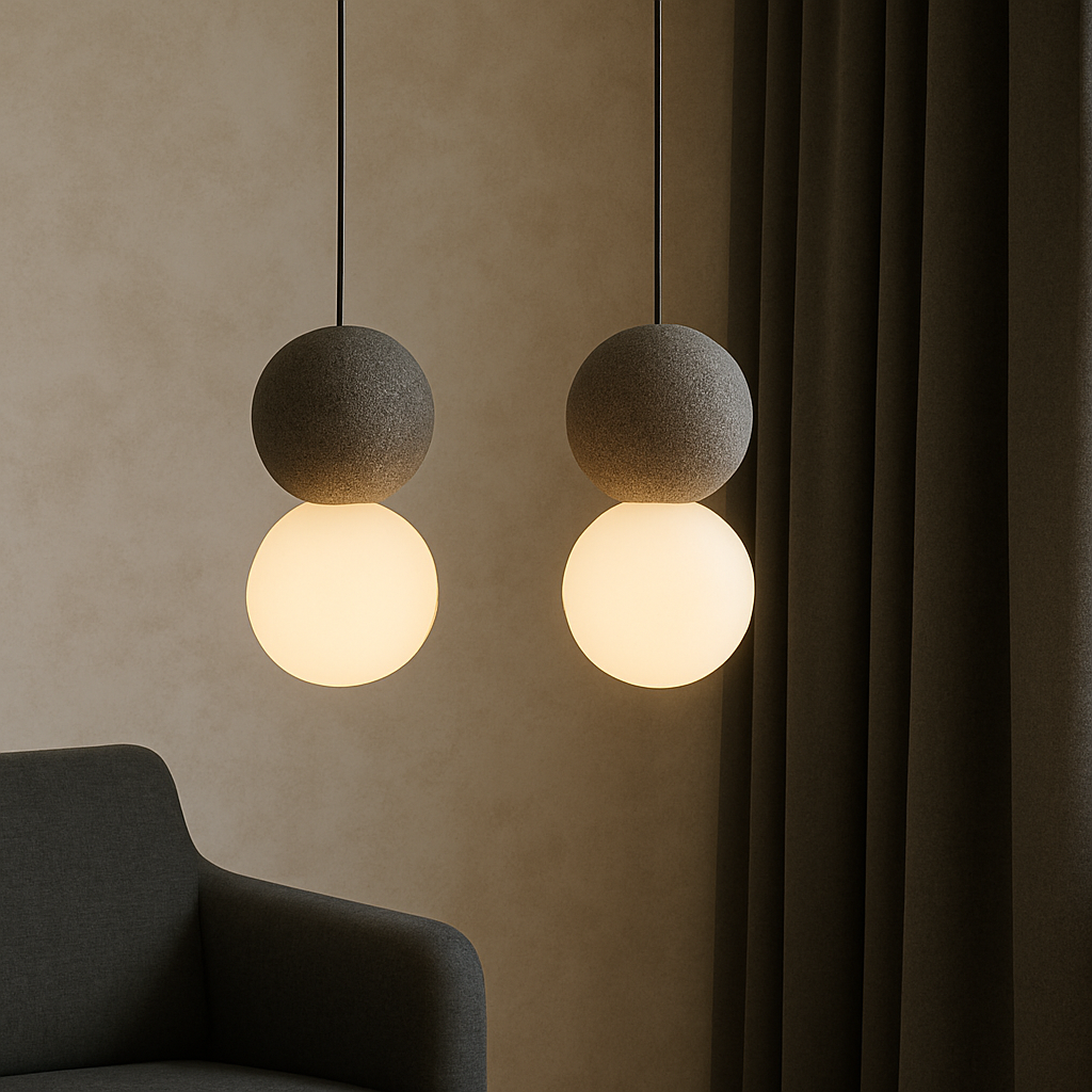 Lampada a Sospensione in Pietra Obsidiana Minimalista