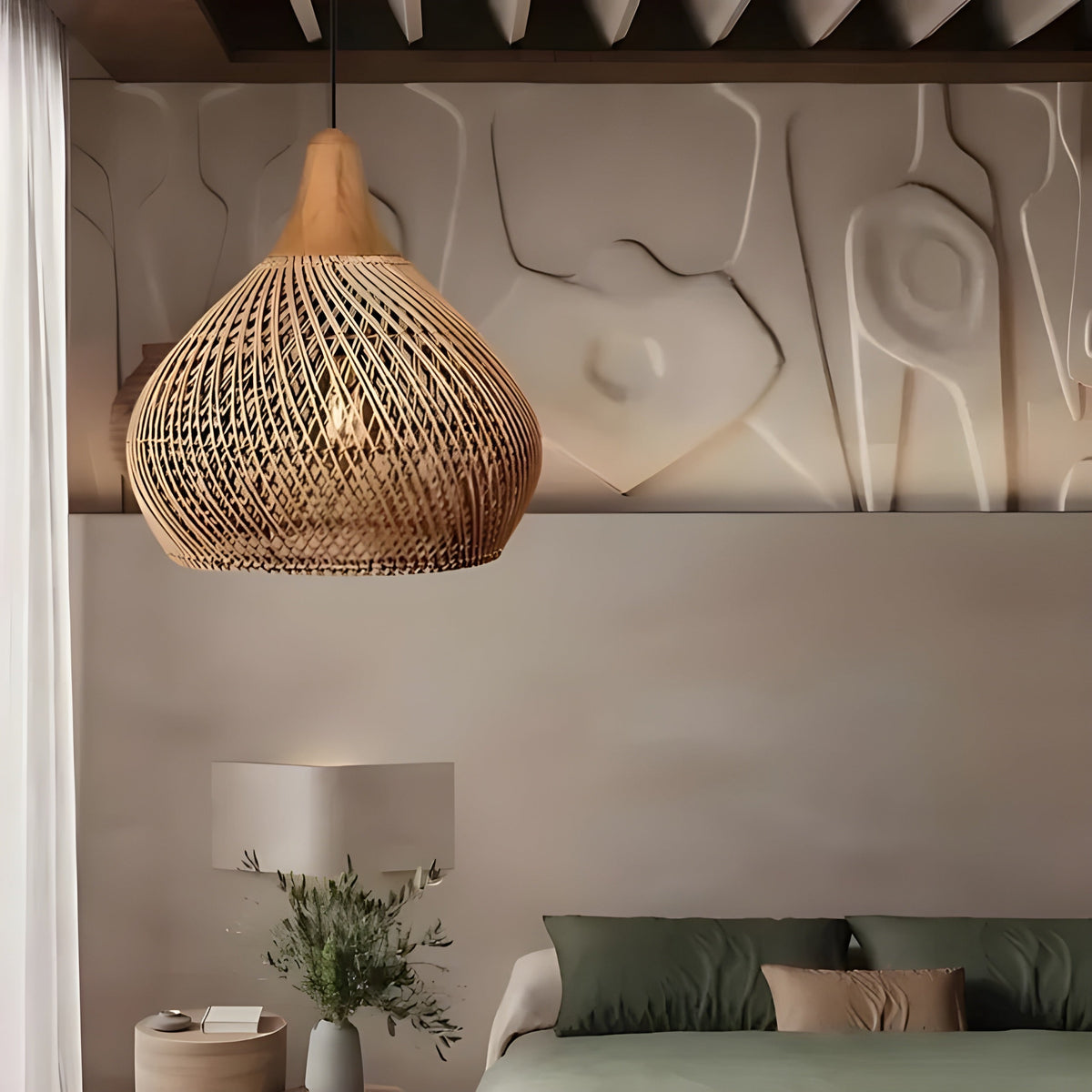 BistroBeam Light - Moderna Lampada a Sospensione in Rattan