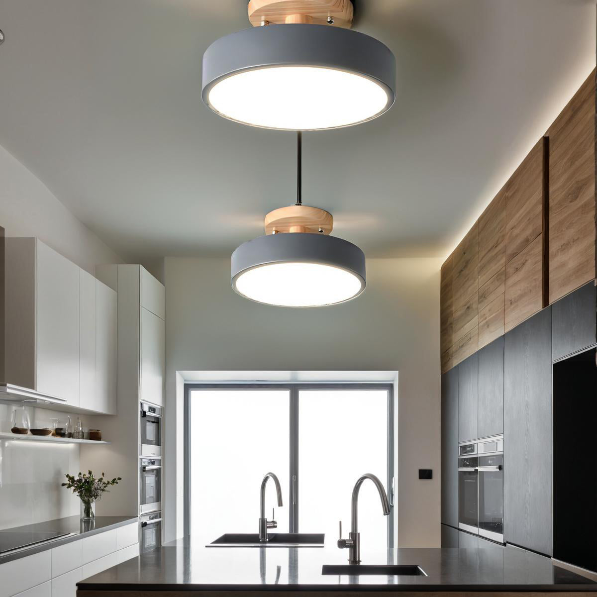 Glarefusion Rotondo Semi Flush Lampada da Soffitto in Legno