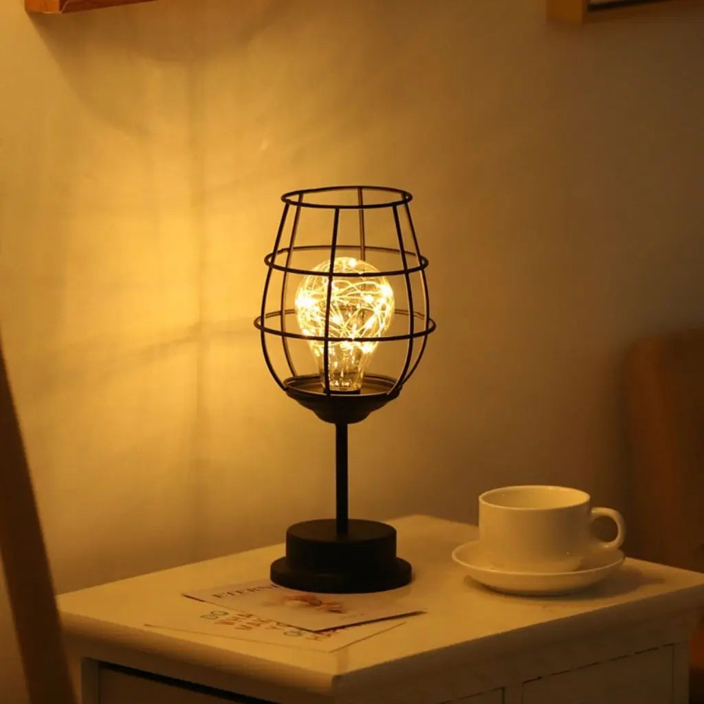 Lampada da Tavolo LED con Gabbia in Metallo