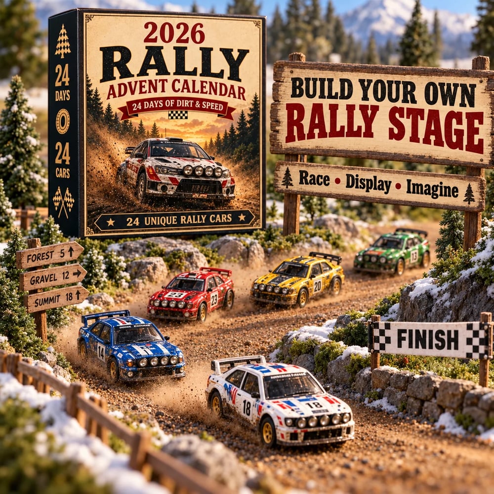 🏎️ Calendario dell'Avvento Rallye di Natale 2026 – 24 giorni pieni di velocità e suspense, 24 auto da rally da collezionare (modelli 2D)