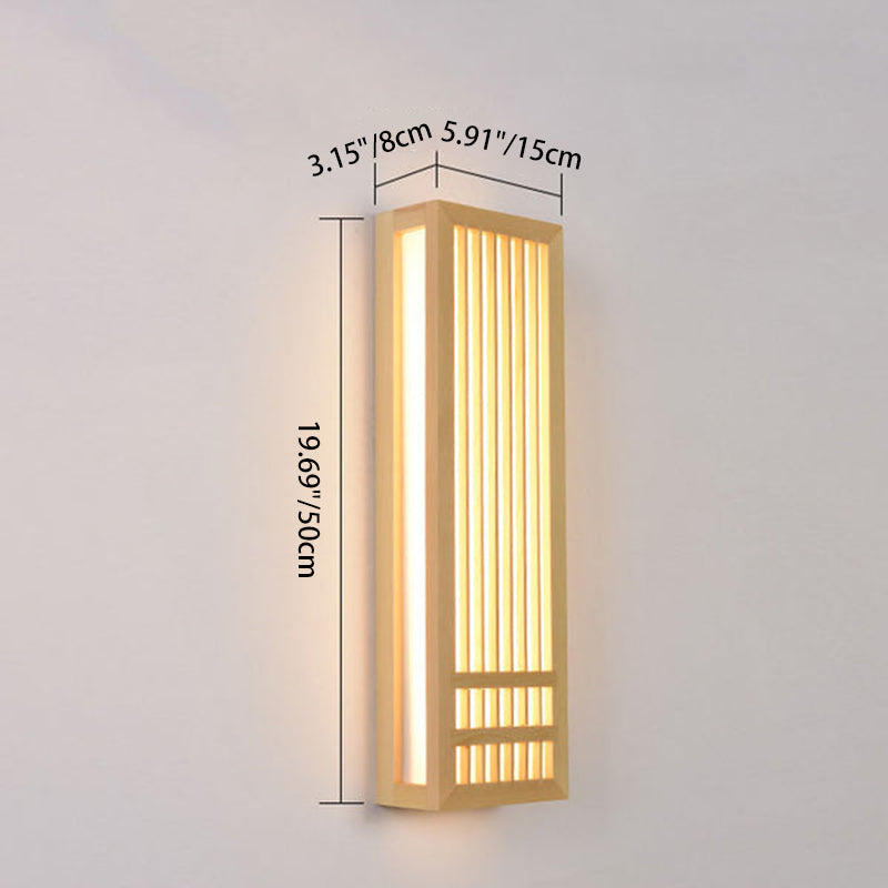 Lampada da parete LED rettangolare in legno massello e acrilico, minimalista e moderna per il soggiorno