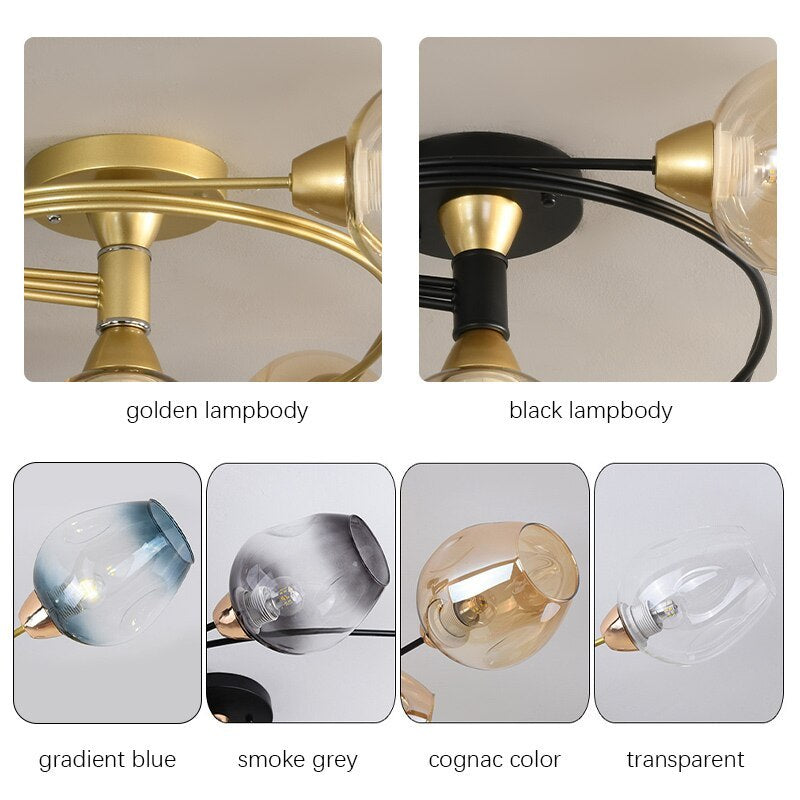 Valentina Lampada da Soffitto Flush Mount, Vetro, Nero/Oro, Sala da Pranzo