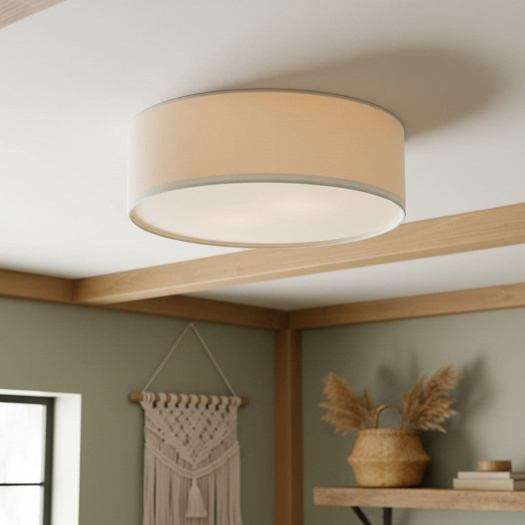 Lampada da soffitto a tamburo in lino per camera moderna