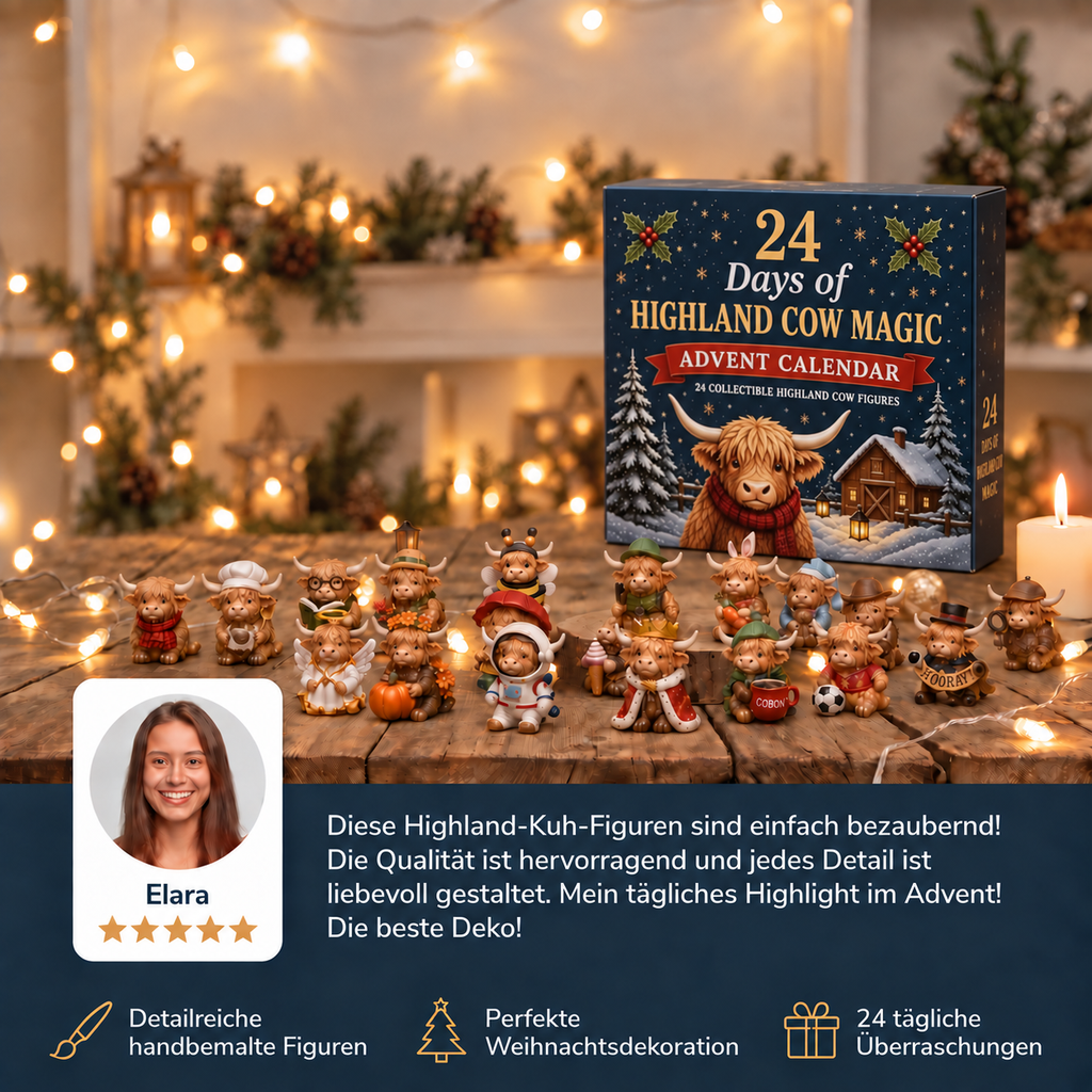 Calendario dell'Avvento di 24 giorni con bovini Highland come mini-figure collezionabili
