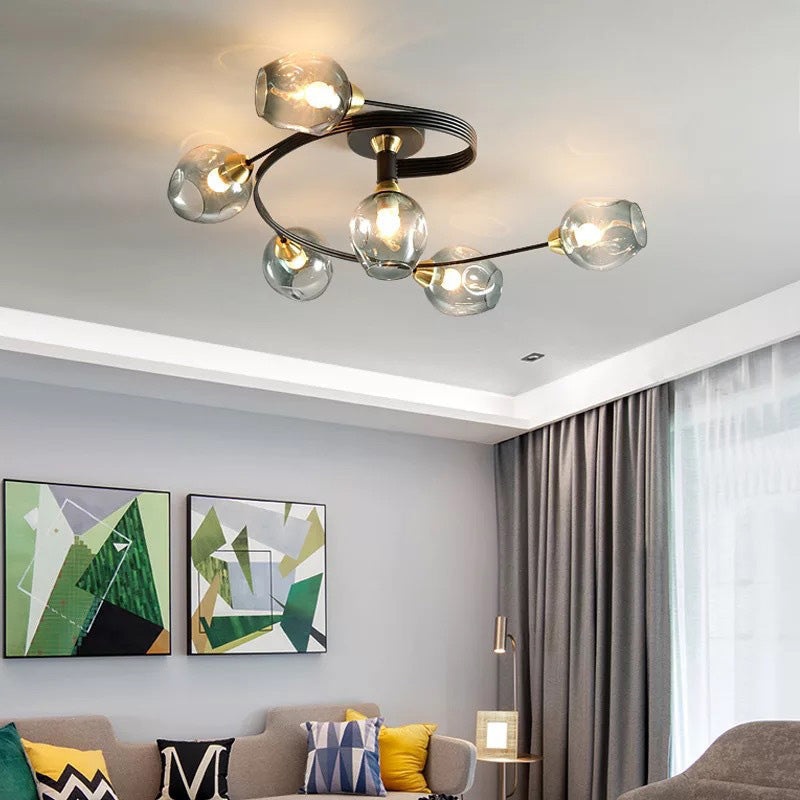 Valentina Lampada da Soffitto Flush Mount, Vetro, Nero/Oro, Sala da Pranzo