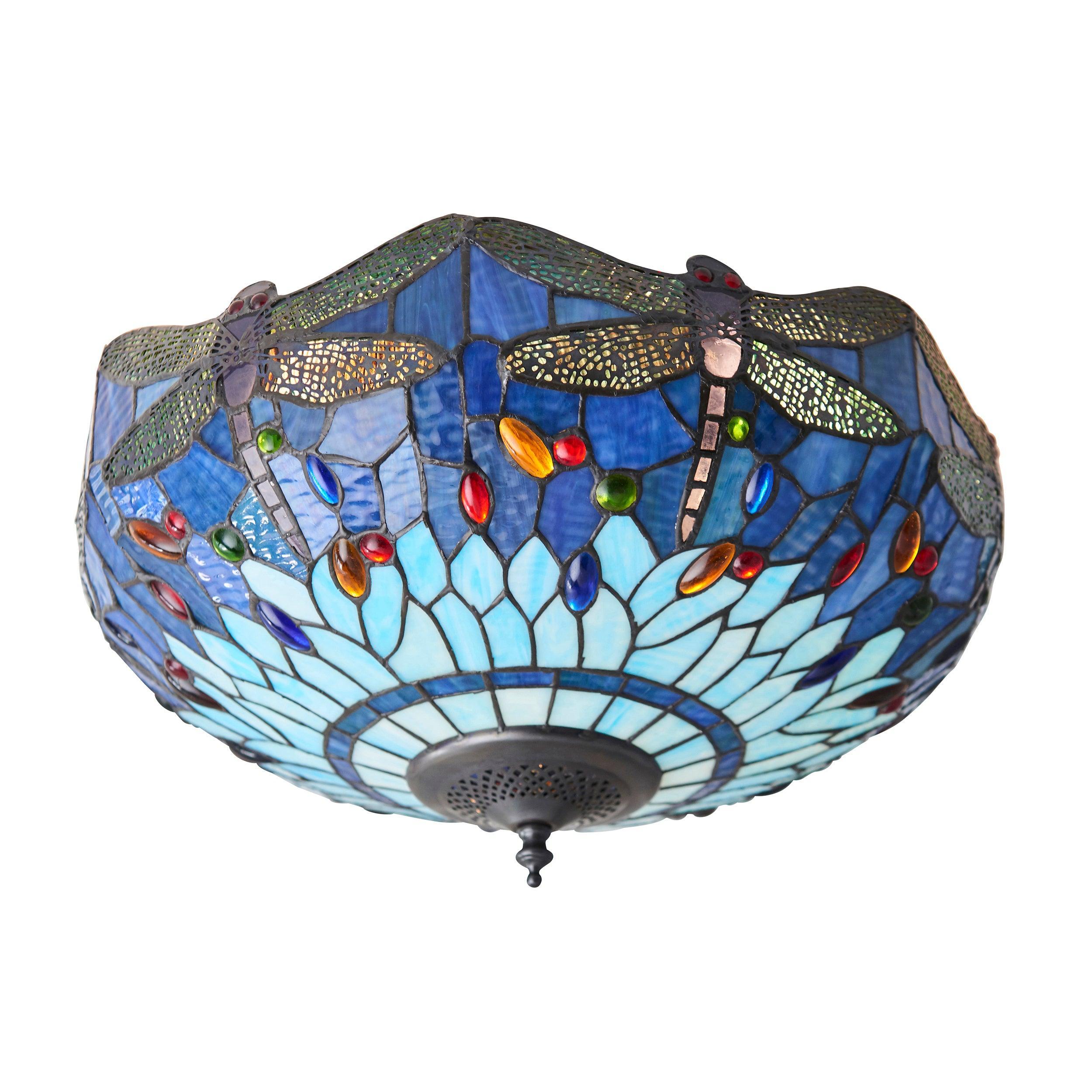 Lampada da soffitto Tiffany grande Libellula Blu