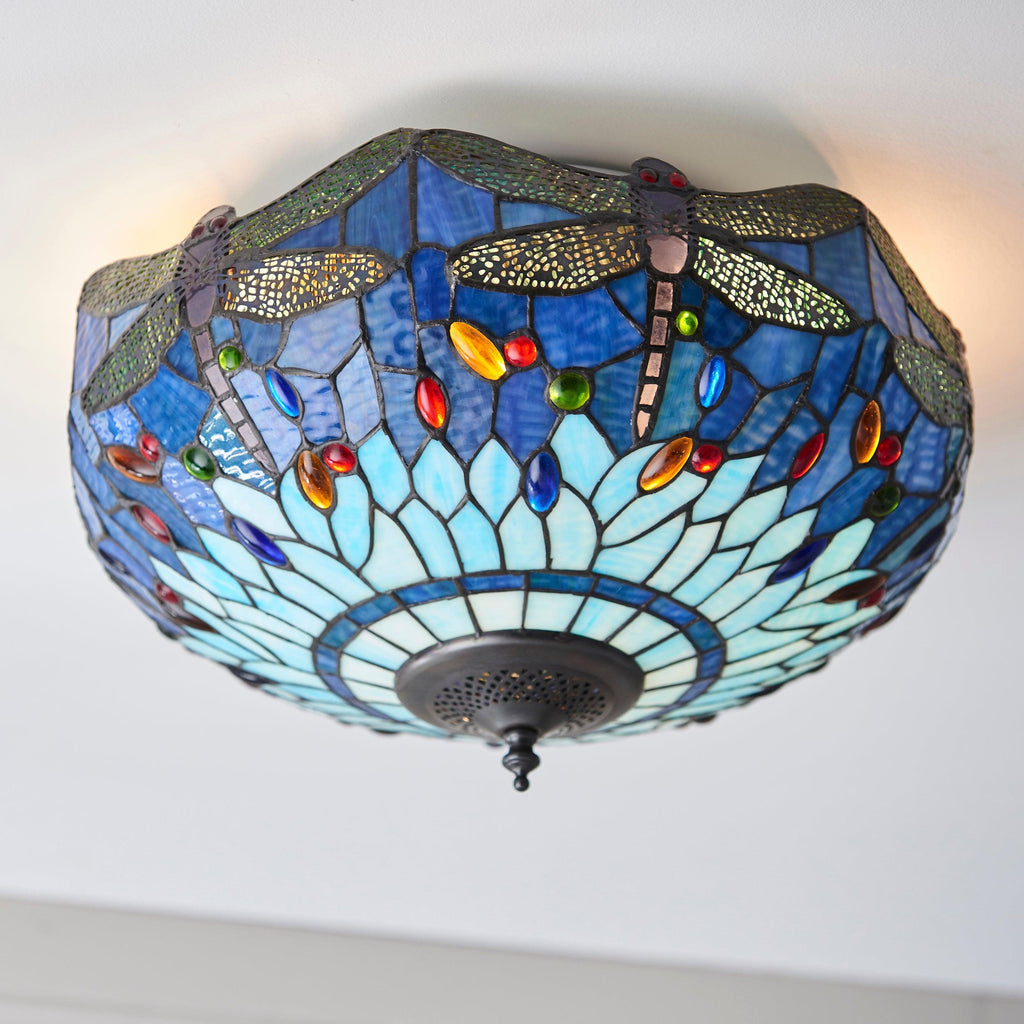 Lampada da soffitto Tiffany grande Libellula Blu