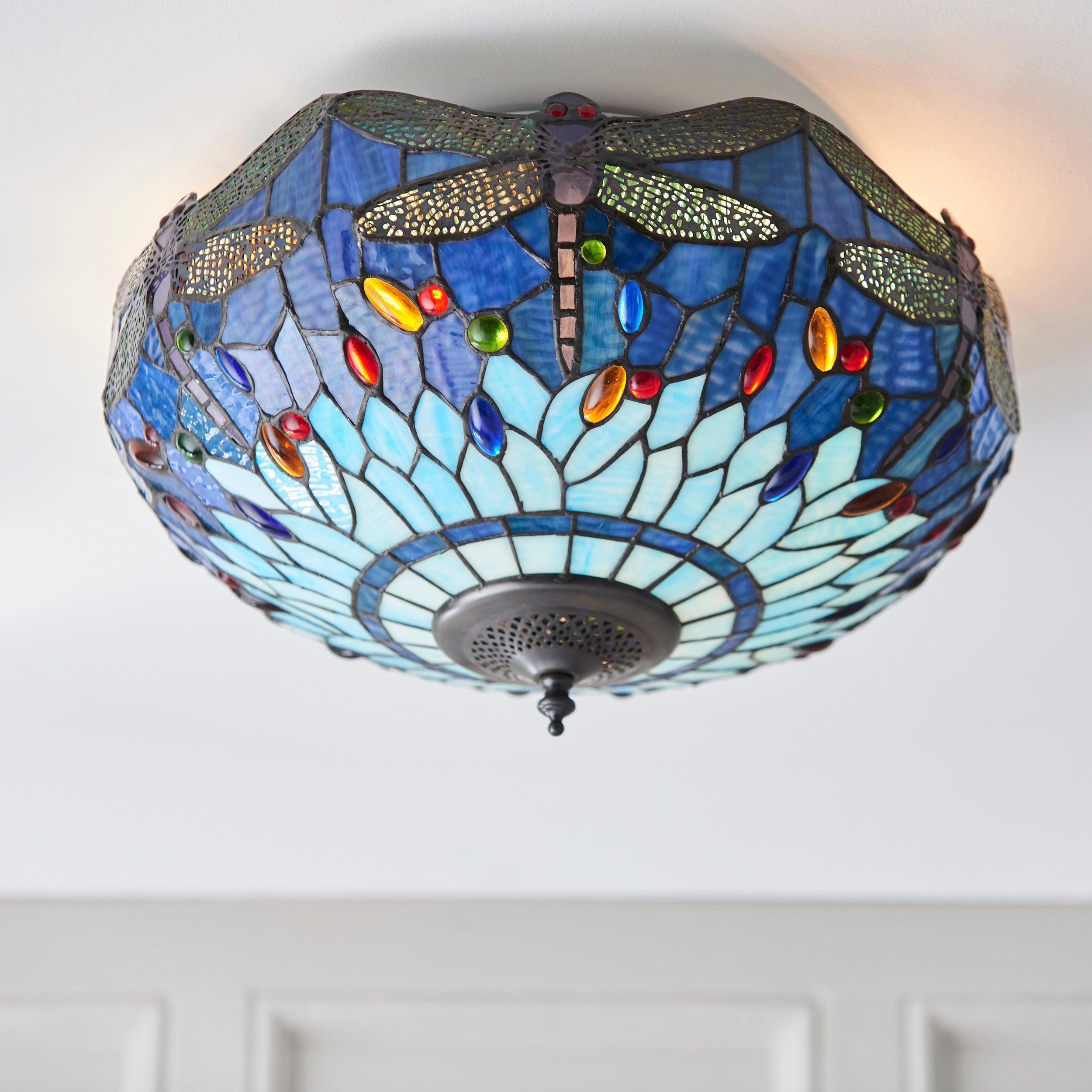 Lampada da soffitto Tiffany grande Libellula Blu