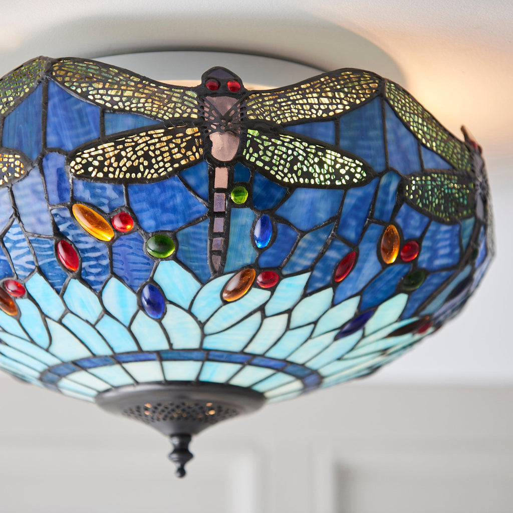 Lampada da soffitto Tiffany grande Libellula Blu