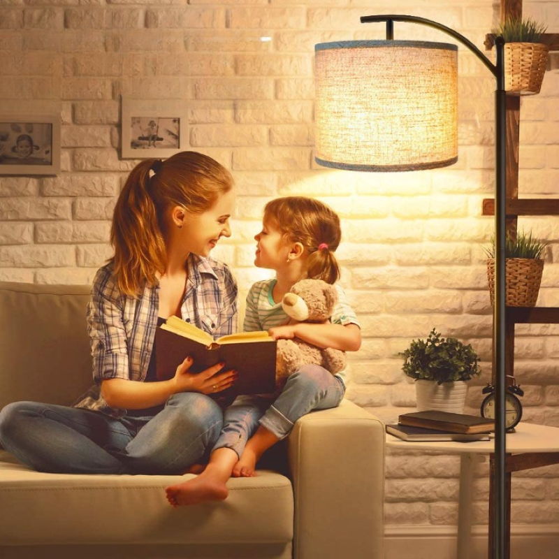 Lampada da Terra Industriale a LED con 3 Colori di Luce – Alta Lampada da Lettura con Paralume Bianco