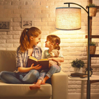 Lampada da Terra Industriale a LED con 3 Colori di Luce – Alta Lampada da Lettura con Paralume Bianco