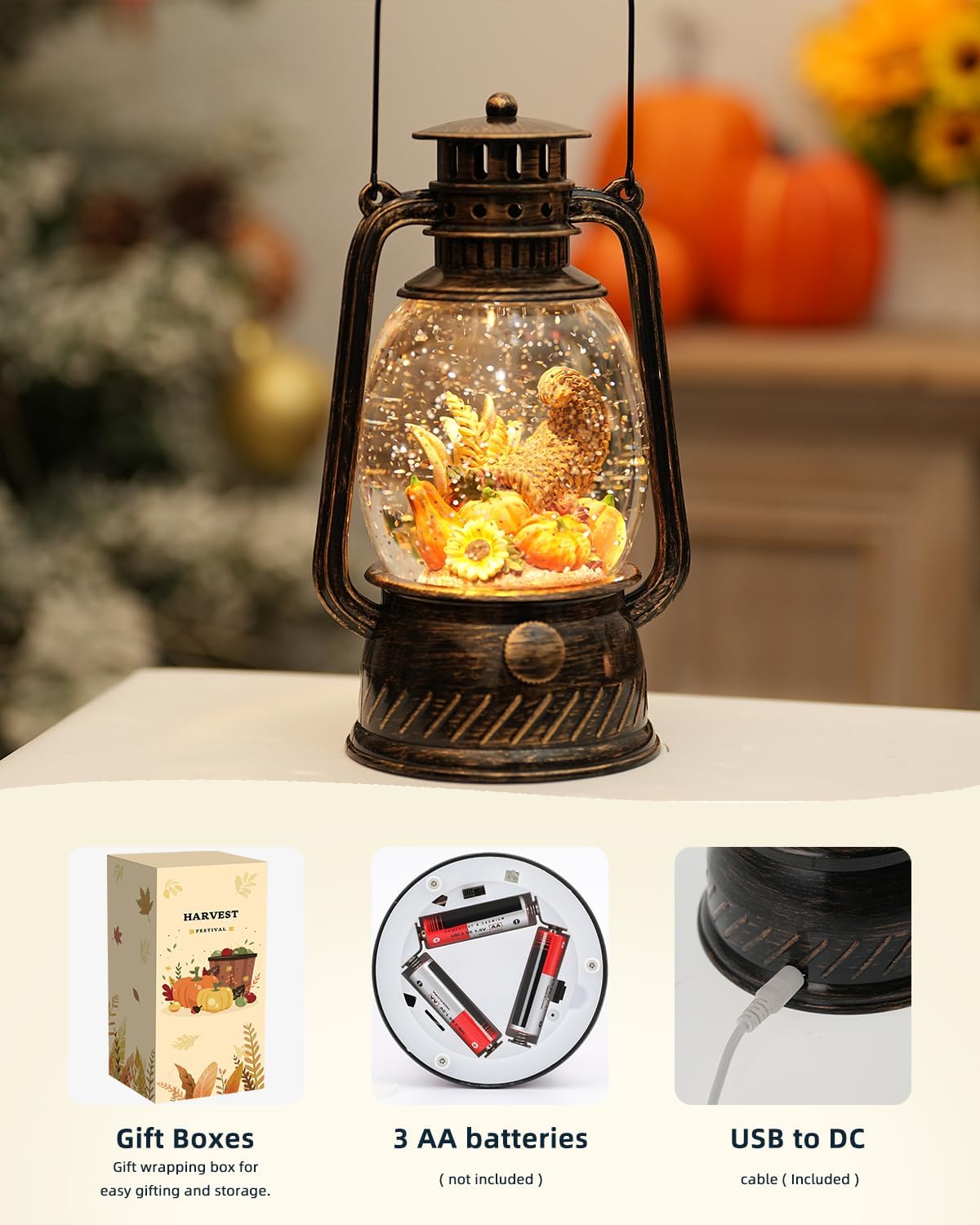 Lampada a LED a forma di Zucca per Decorazioni Autunnali – Luce Calda con Timer di 6 Ore