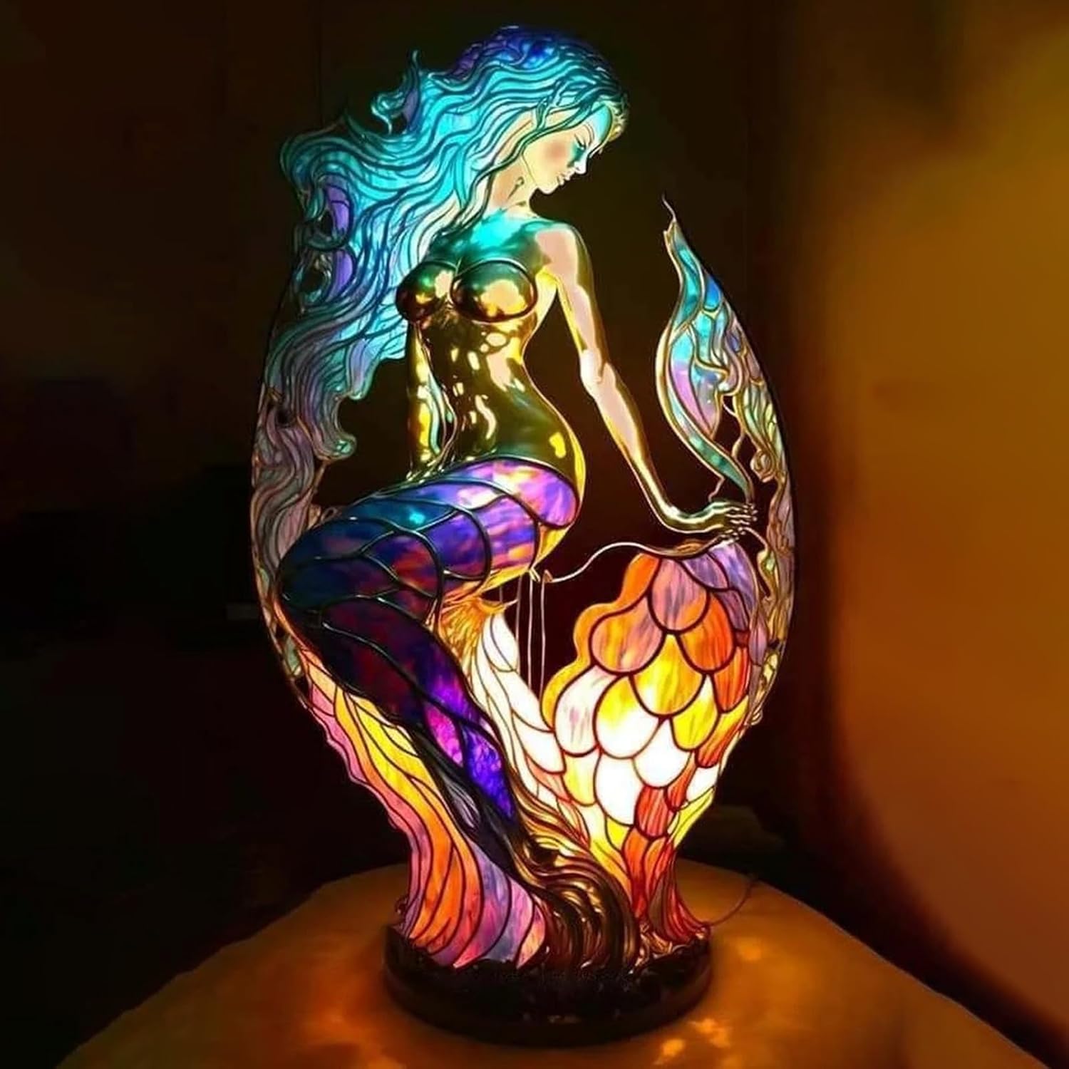Lampada da tavolo in vetro colorato a forma di animale