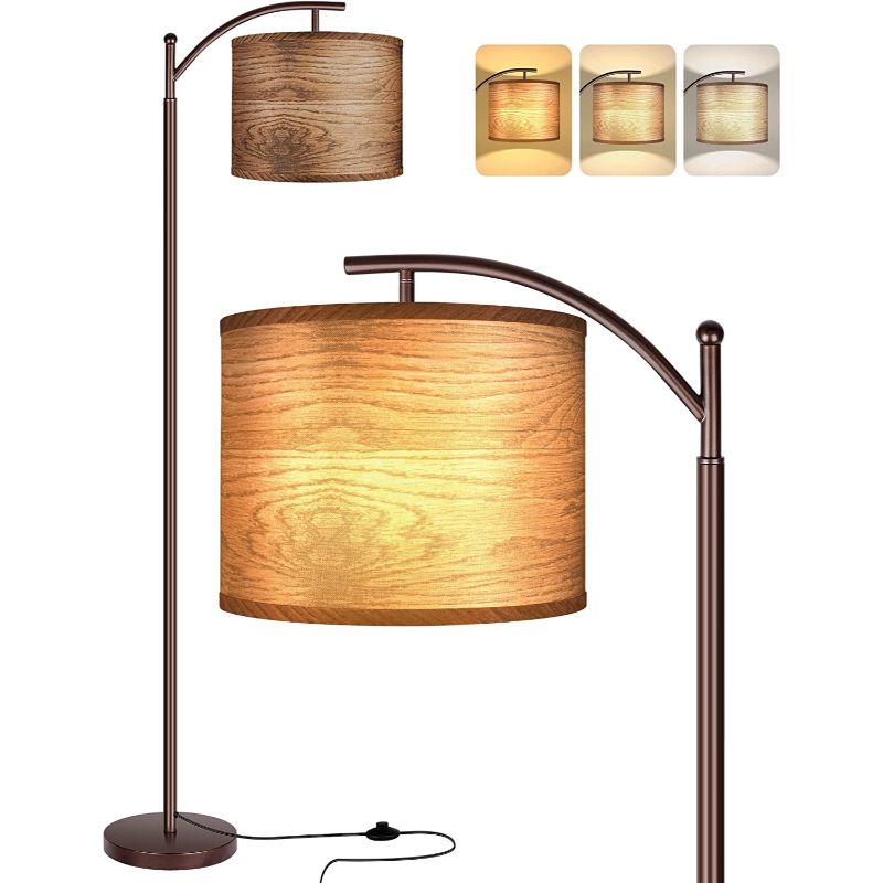 Lampada da Terra Industriale a LED con 3 Colori di Luce – Alta Lampada da Lettura con Paralume Bianco