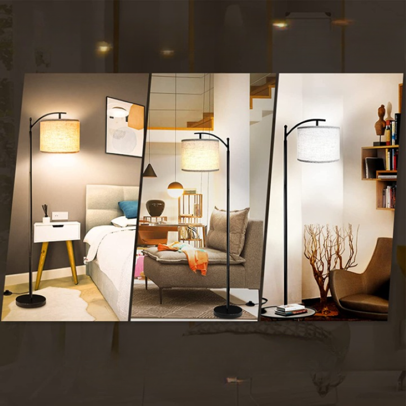 Lampada da Terra Industriale a LED con 3 Colori di Luce – Alta Lampada da Lettura con Paralume Bianco