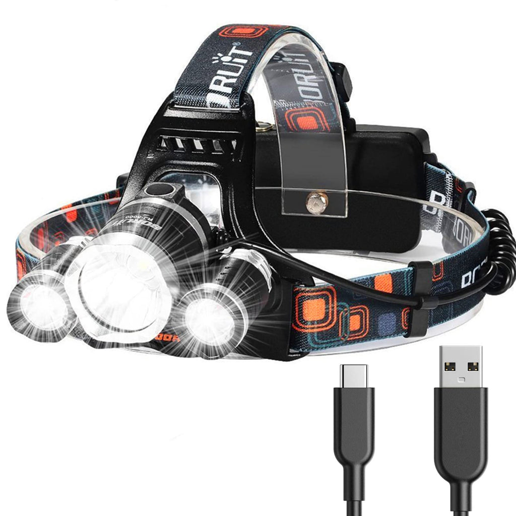 HQDZ-TD Lampada Frontale LED Ricaricabile – Impermeabile con Fascio di Luce Regolabile