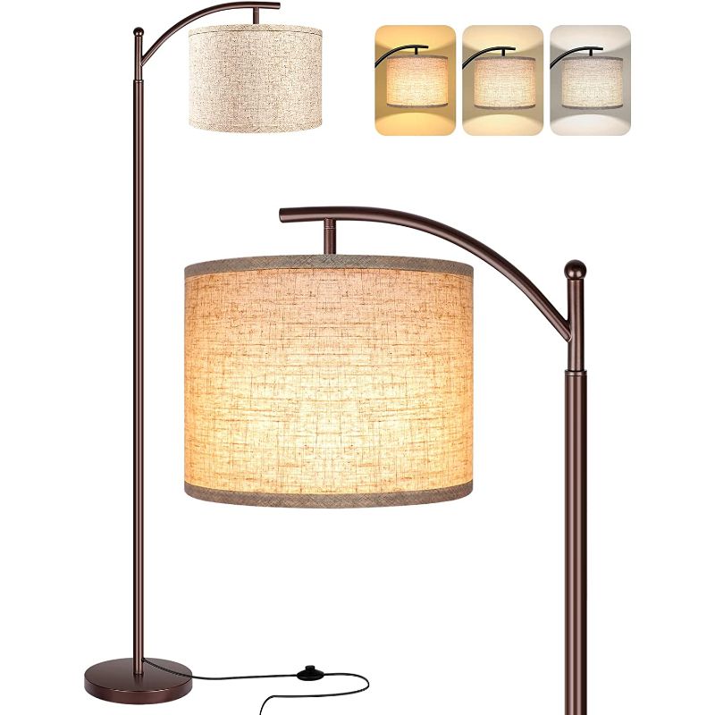 Lampada da Terra Industriale a LED con 3 Colori di Luce – Alta Lampada da Lettura con Paralume Bianco