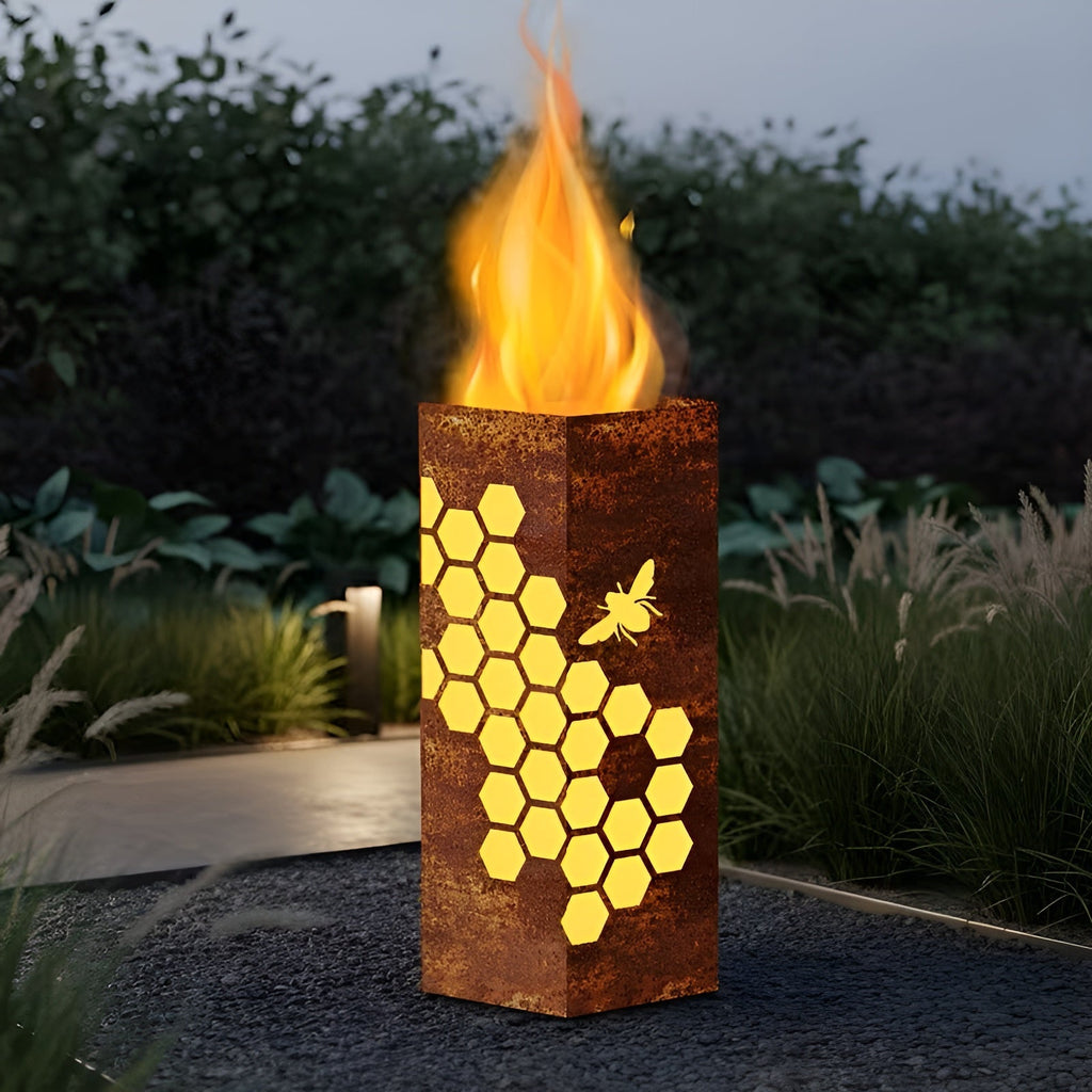 Lanterna da Giardino 3D con Design a Nido d'Api – Lampada Decorativa in Metallo in Stile Ruggine | Perfetta per Giardini, Terrazze e Aiuole