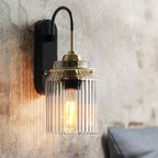 Lampada da Parete Vintage con Paralume in Vetro Rigato