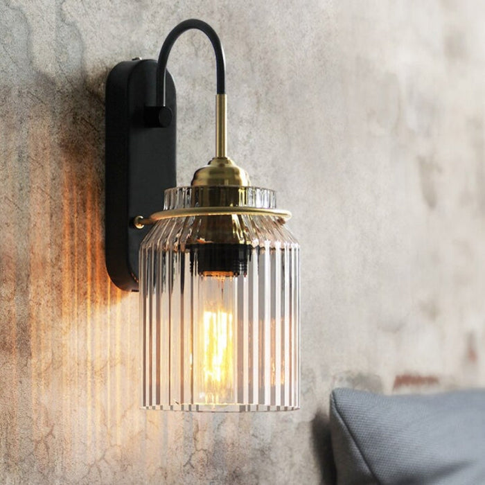 Lampada da Parete Vintage con Paralume in Vetro Rigato
