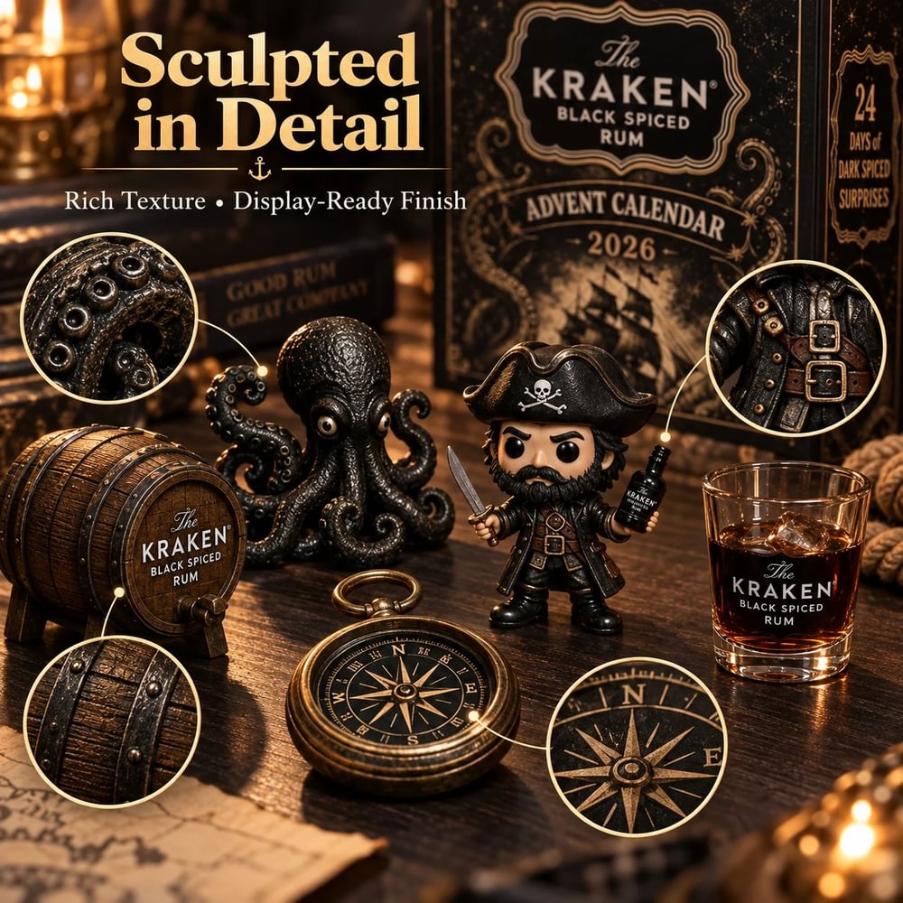 Set di Calendario Avvento Mini Bottiglie di Rum Kraken da 24 Giorni per Esposizione al Bar durante le Feste, Regalo Collezionabile per Amanti del Rum, Countdown di Natale e Decorazione Festiva