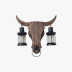 Lampada da Parete Austin Forma di Toro Vintage, 2 Teste Legno/Metallo, Camera da Letto