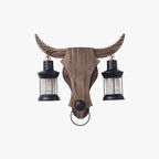 Lampada da Parete Austin Forma di Toro Vintage, 2 Teste Legno/Metallo, Camera da Letto