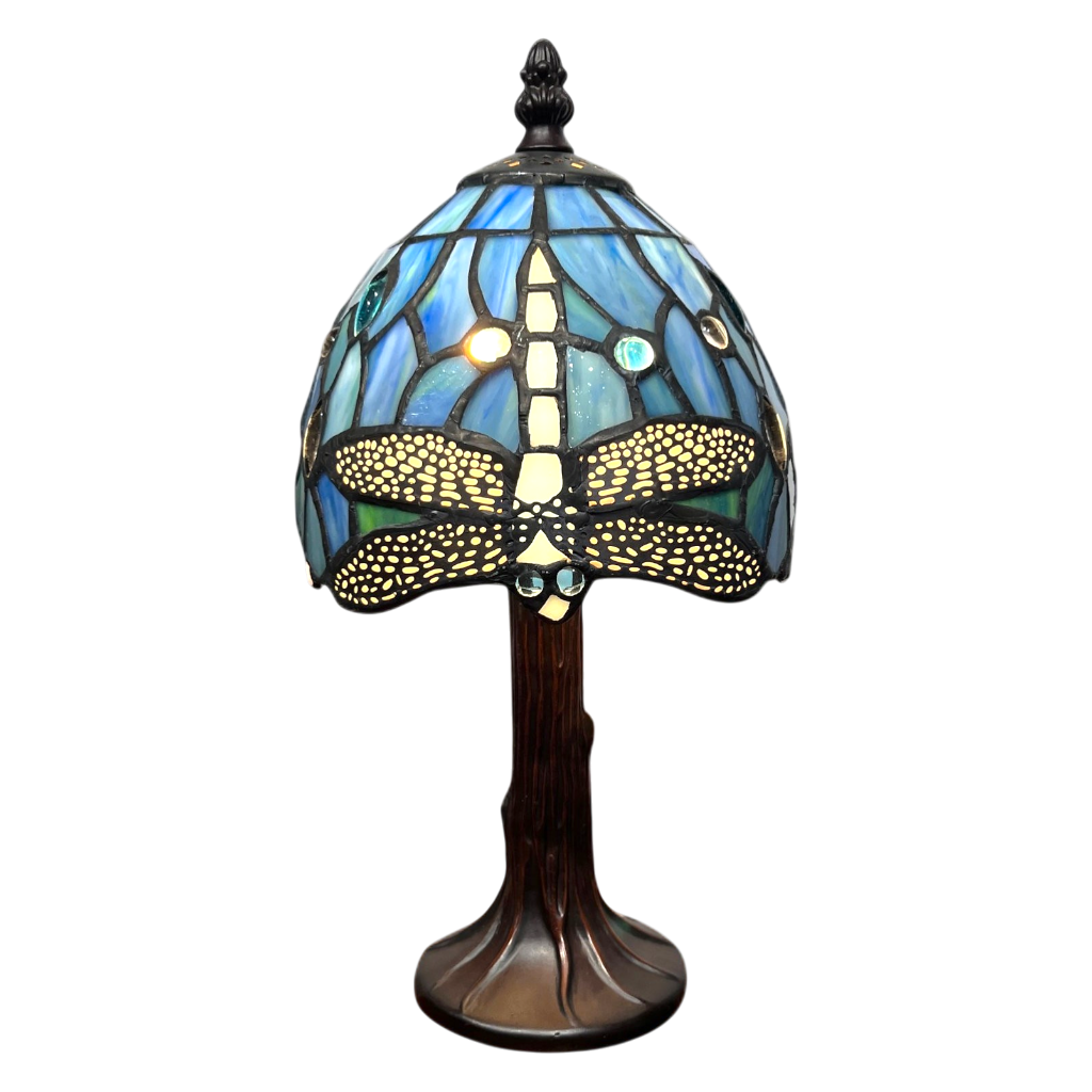 Lampada da Tavolo da Notte Tiffany 15cm Libellula Blu Minster