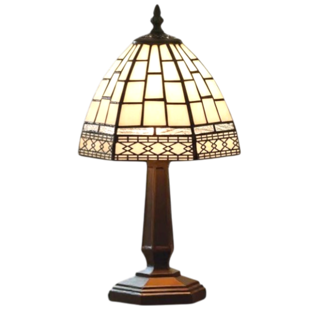 Lampada da Tavolo Art Deco Tiffany Bianco e Argento 15cm