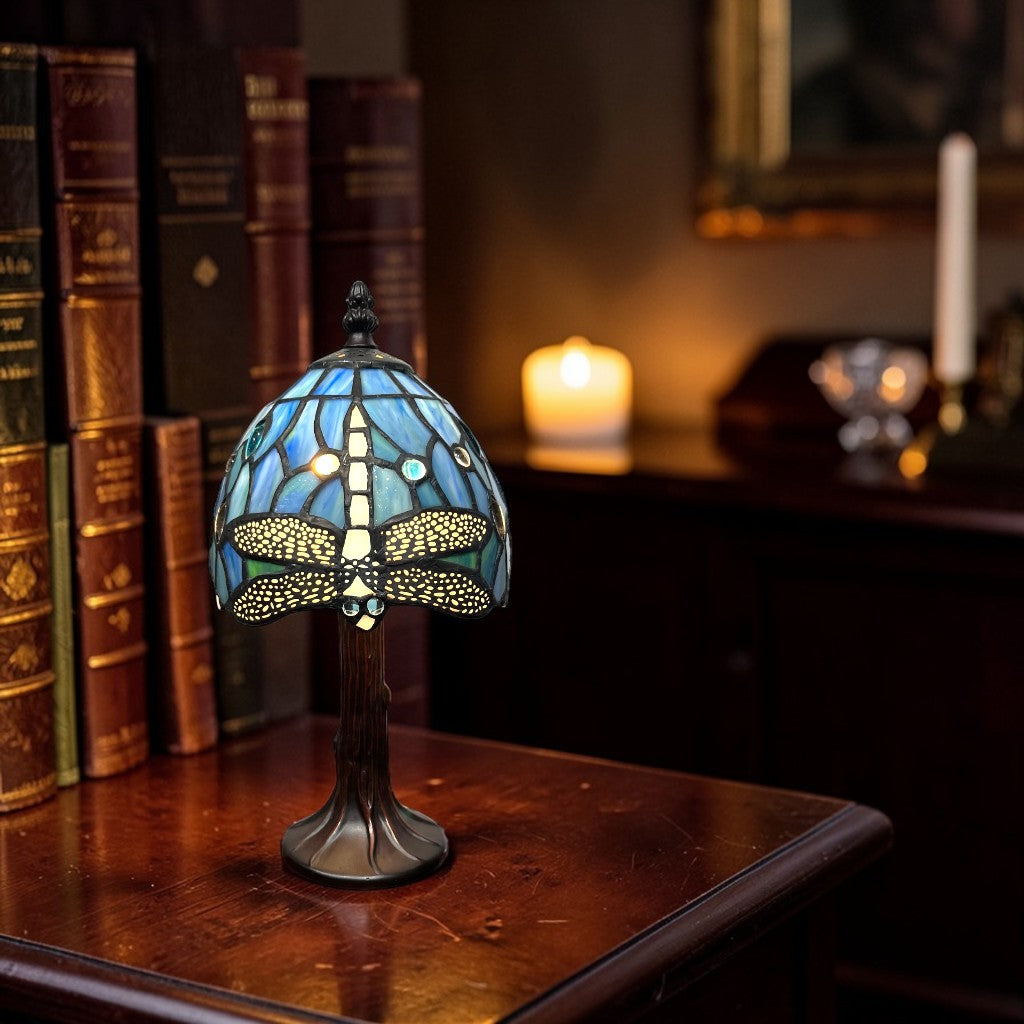 Lampada da Tavolo da Notte Tiffany 15cm Libellula Blu Minster