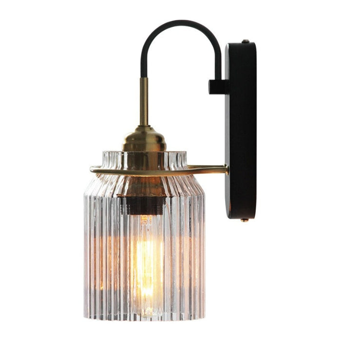 Lampada da Parete Vintage con Paralume in Vetro Rigato