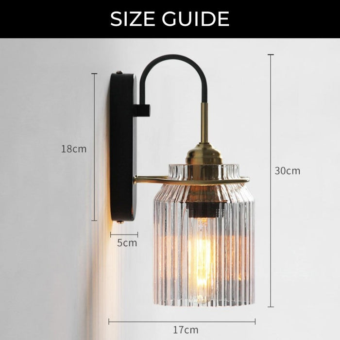 Lampada da Parete Vintage con Paralume in Vetro Rigato